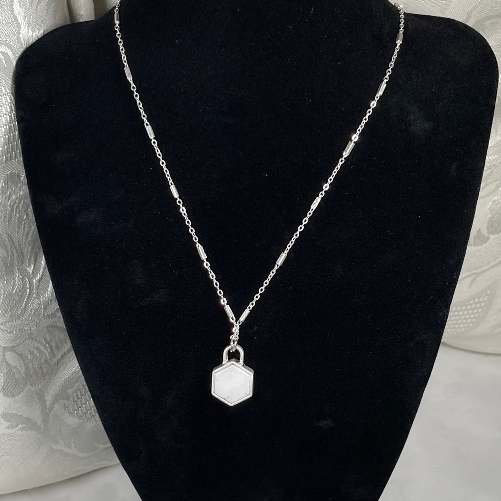 NEW! Marble Hexagon Pendant Necklace